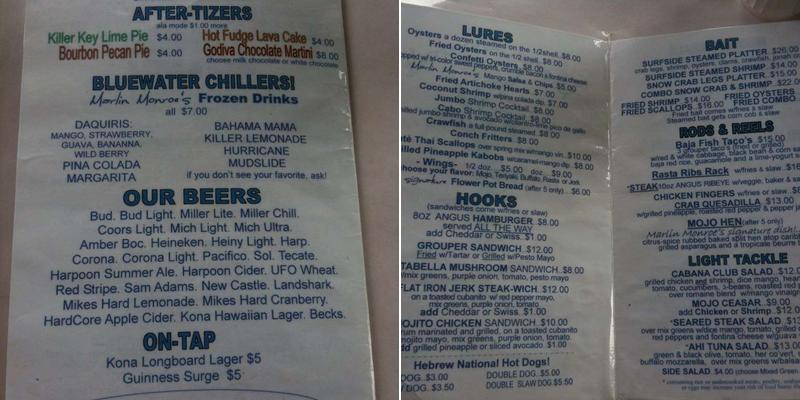 Beachside Colony Resort Menu