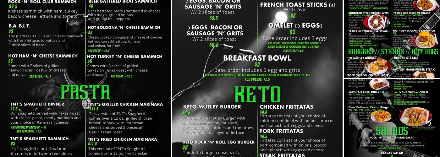 Live Wire Rock Bar Menu