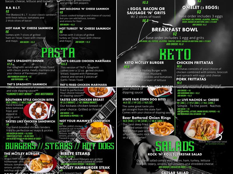 Live Wire Rock Bar Menu