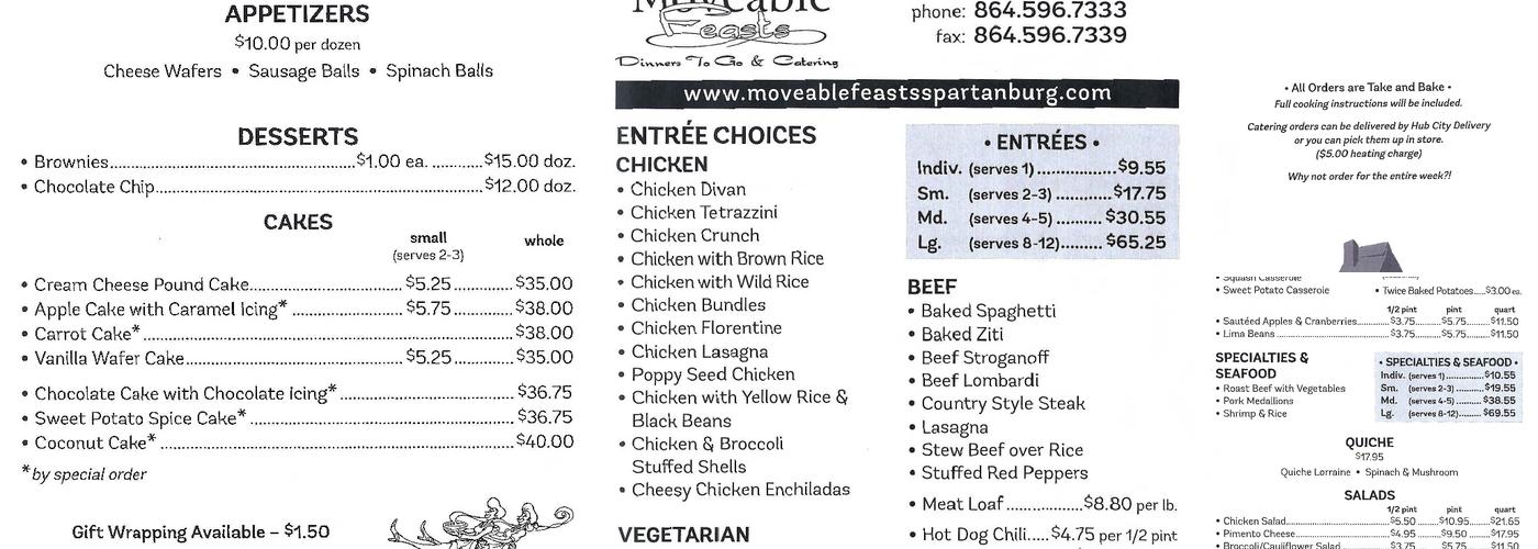 Moveable Feasts Menu