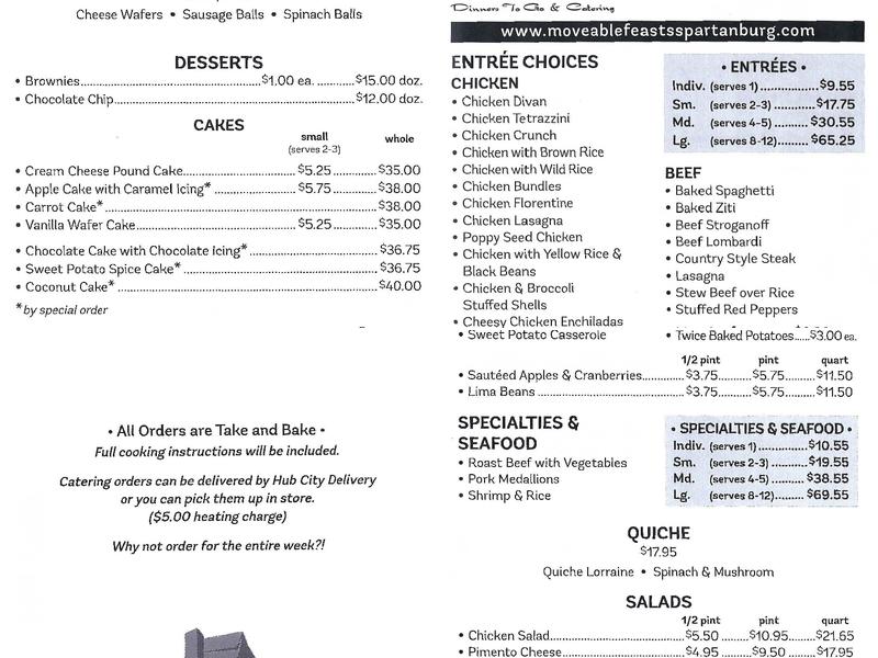Moveable Feasts Menu