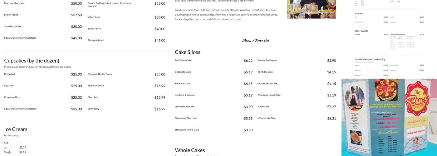 Big Ben's Desserts And Ice Cream Menu