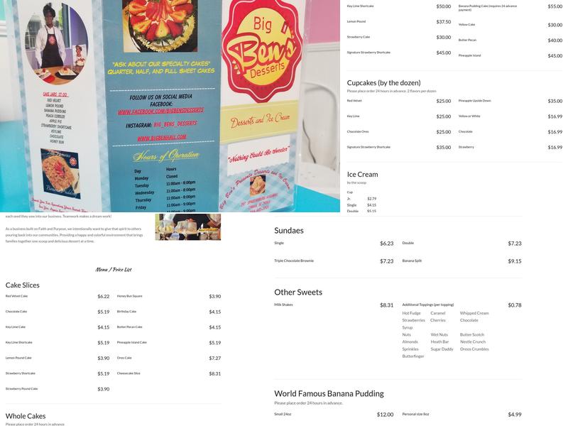 Big Ben's Desserts And Ice Cream Menu