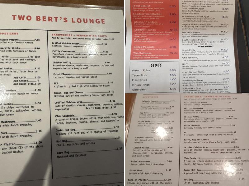 Two Berts Lounge Menu
