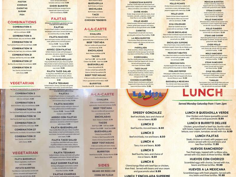 La Mesa Menu