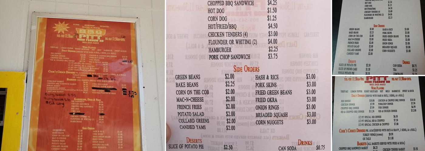 Barbeque Pit Menu