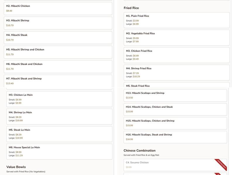 Toyama Hibachi & Wings Menu