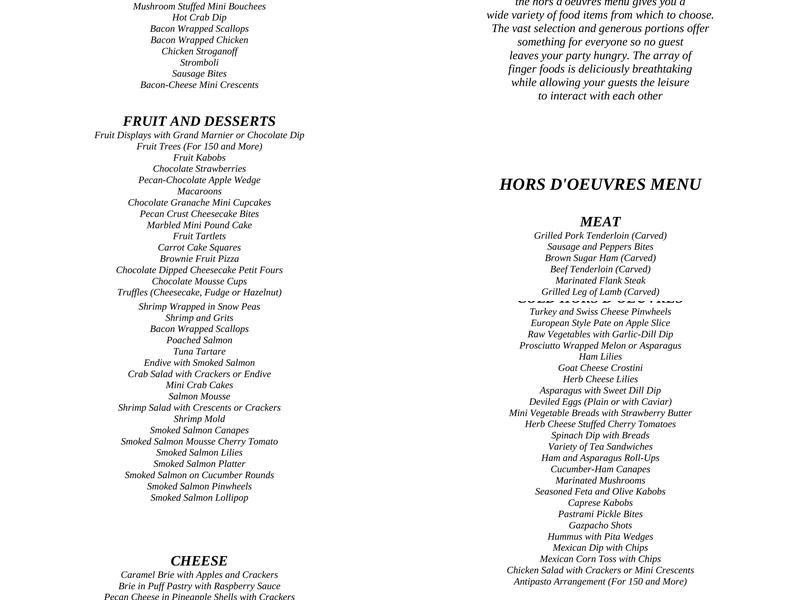 Anna Cline Catering Menu