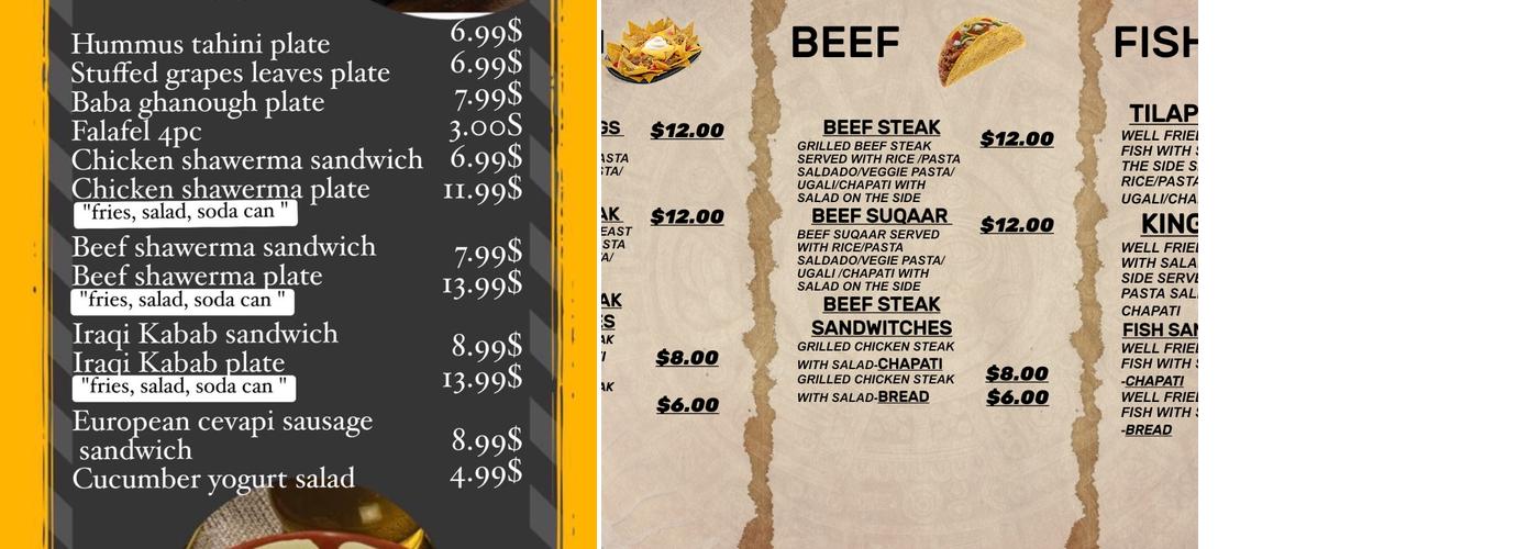 Baraka restaurant Menu