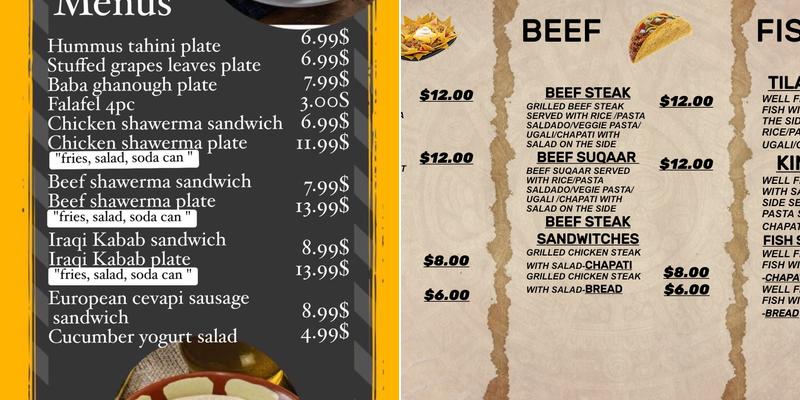 Baraka restaurant Menu