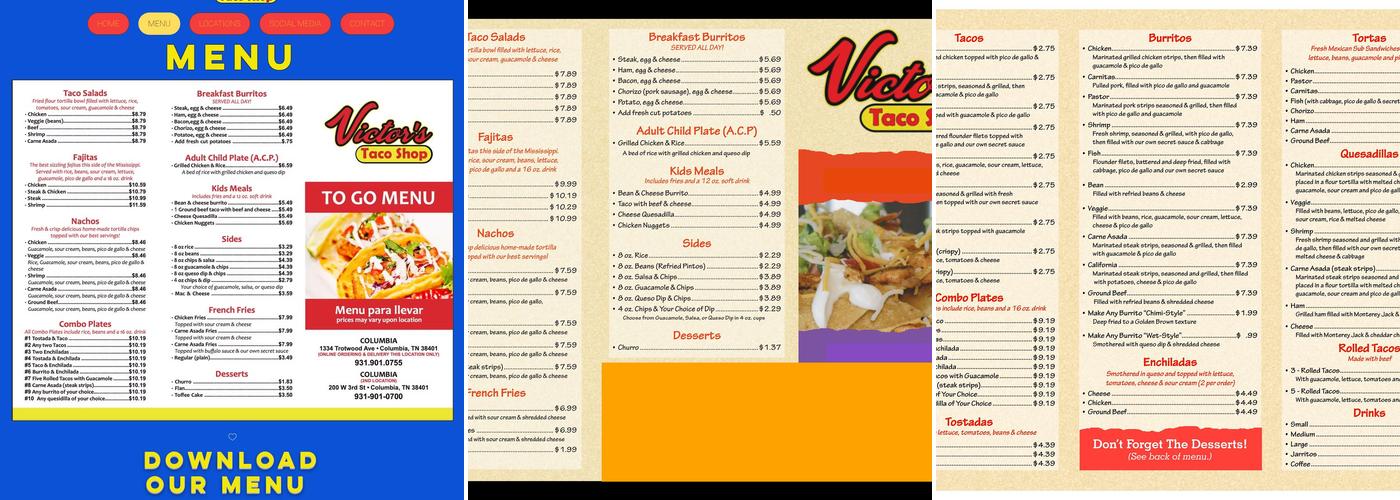 Victor's Taco Shop Menu