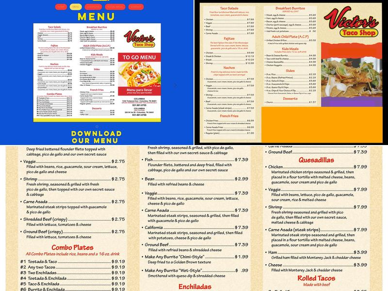 Victor's Taco Shop Menu