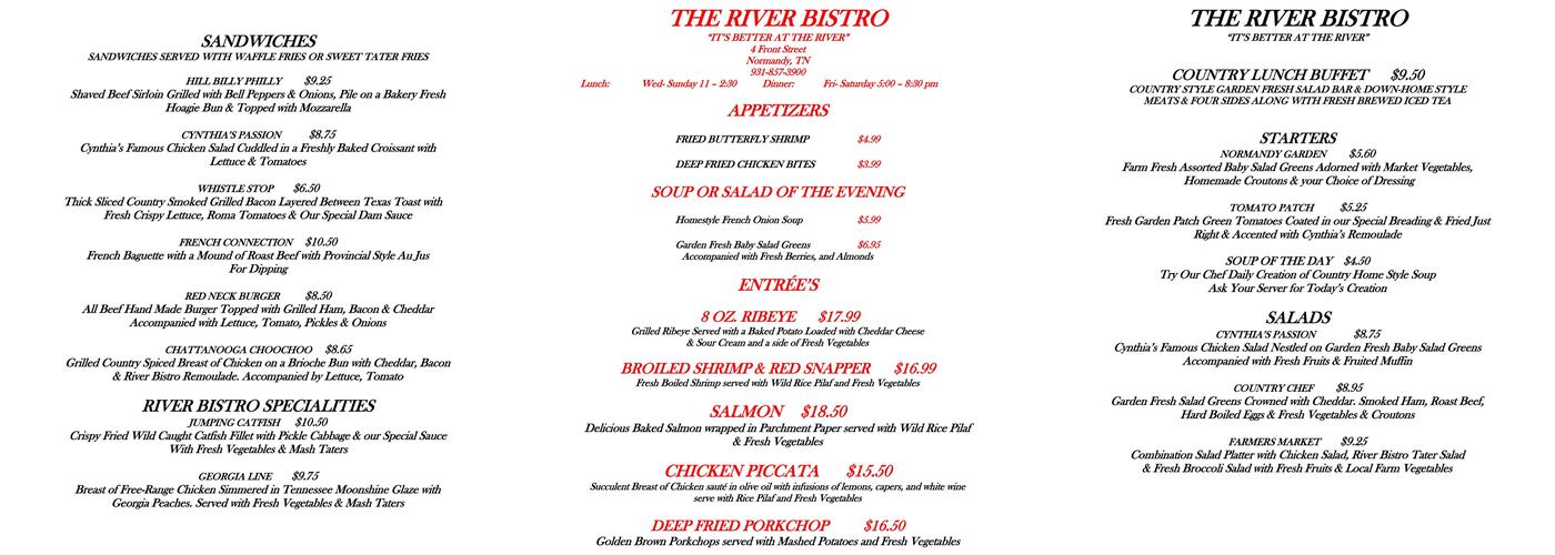 The River Bistro Menu