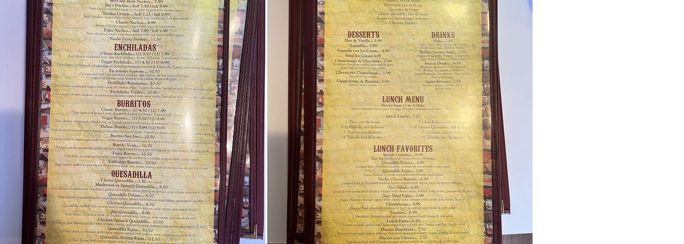 Senor Fajita's Menu
