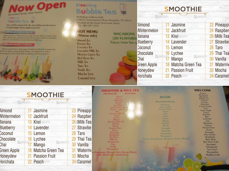 Blooming Bubble Tea Menu