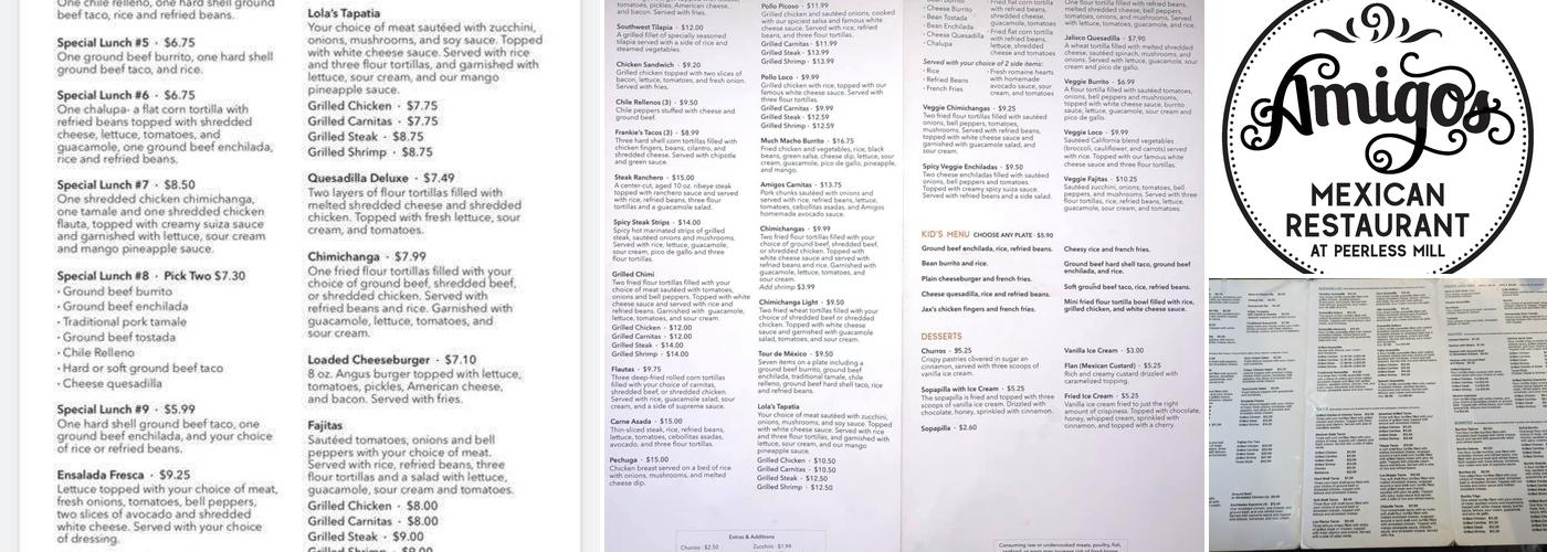Amigos at Peerless Mill Menu