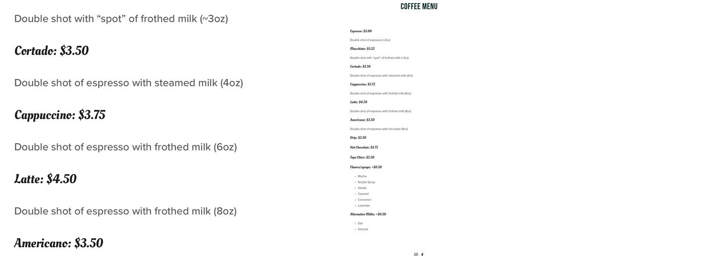 Velo Cafe - Coffee Bar Menu