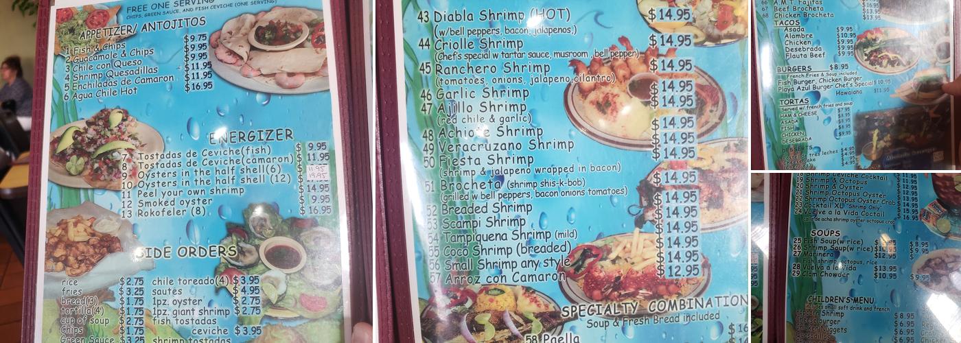 Playa Azul Menu