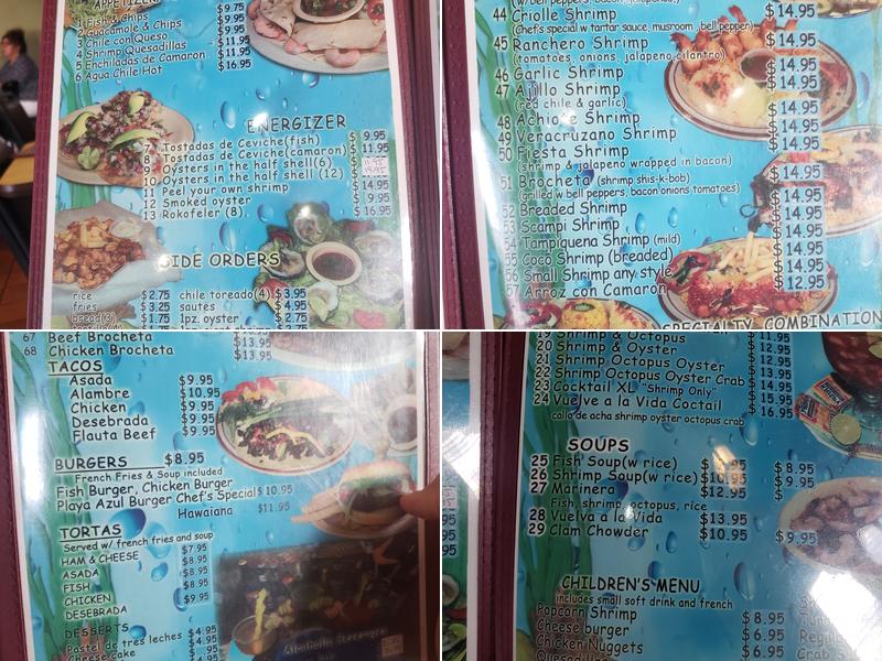 Playa Azul Menu