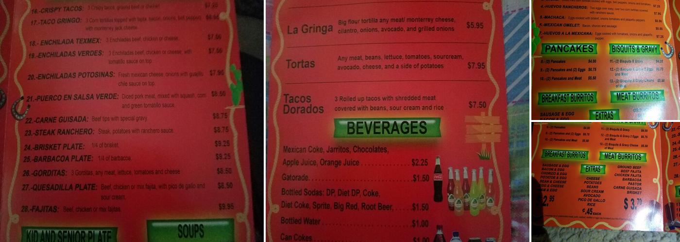 La Gringas Taqueria Menu