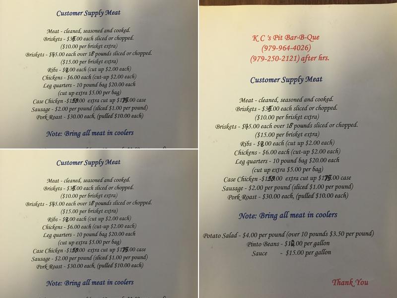 KC’s Pit Bar-B-Que Menu