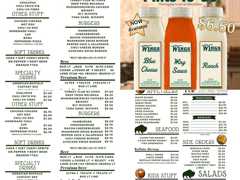 C&C Wings Central Menu