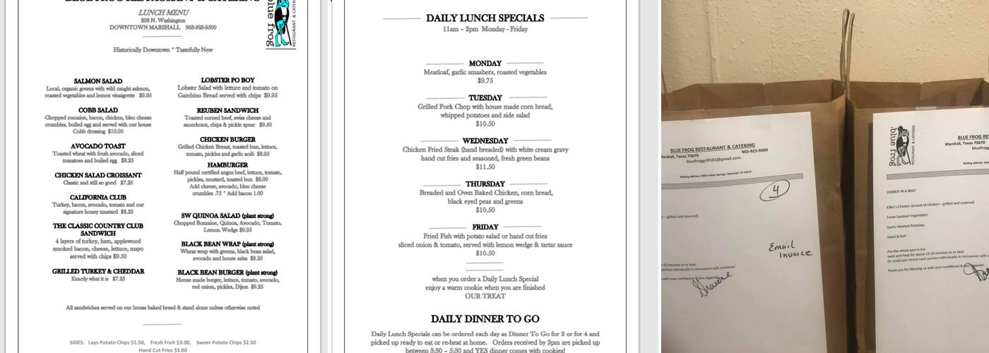 Blue Frog Events & Catering by Shawne Menu