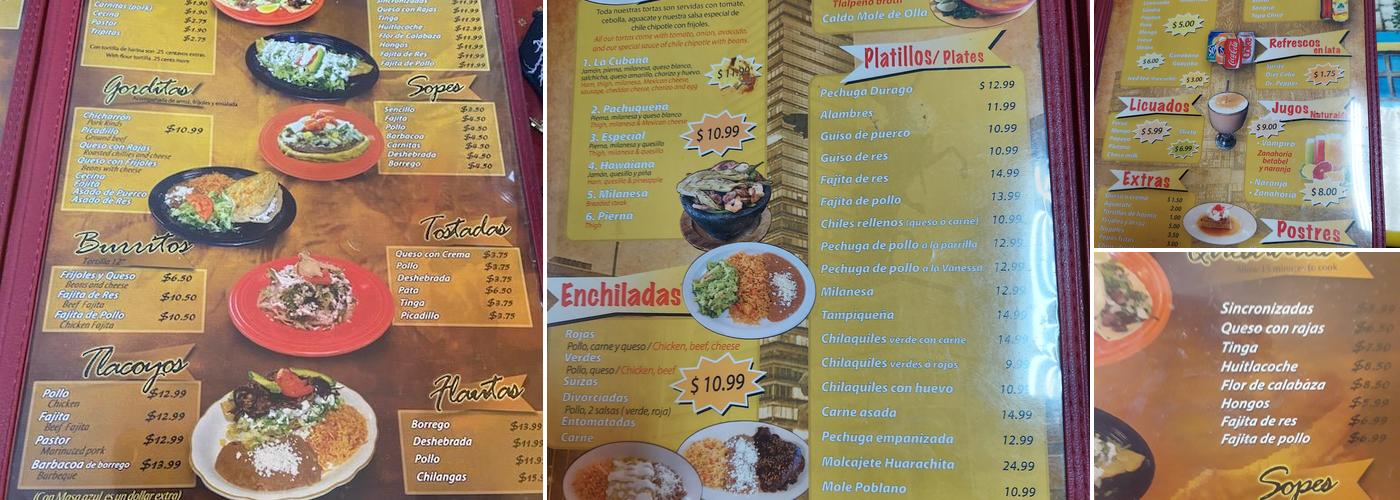 El Huarache Menu