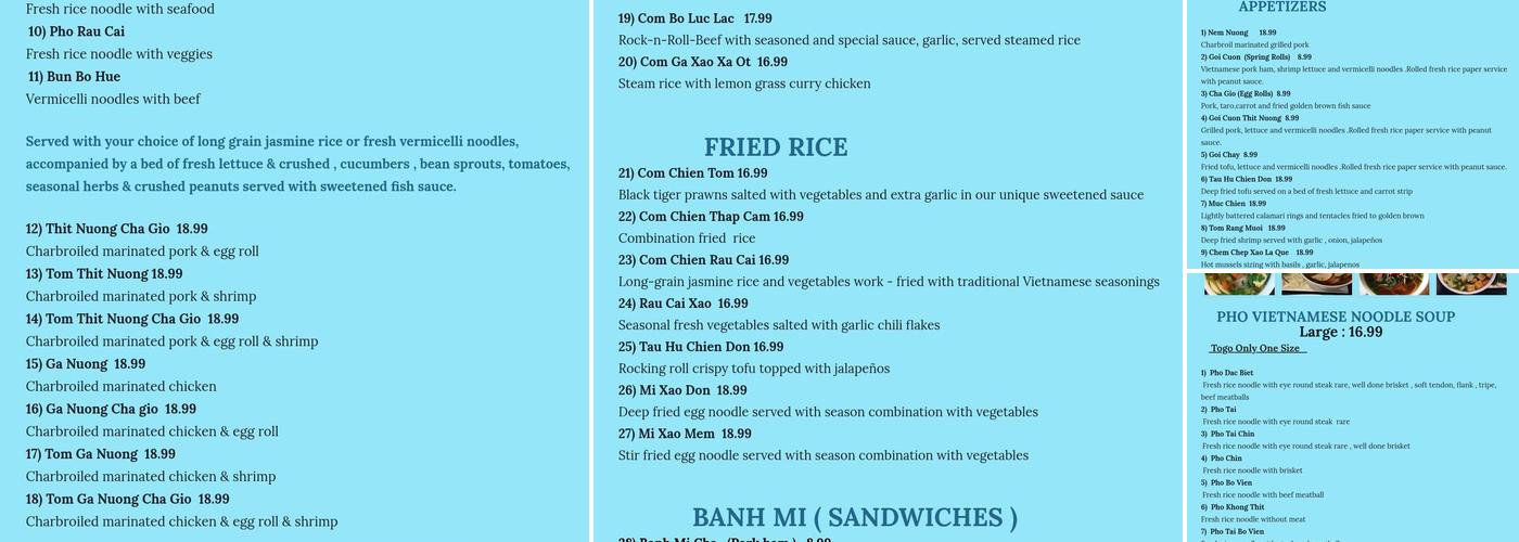 Pho Nguyen Restaurant Menu