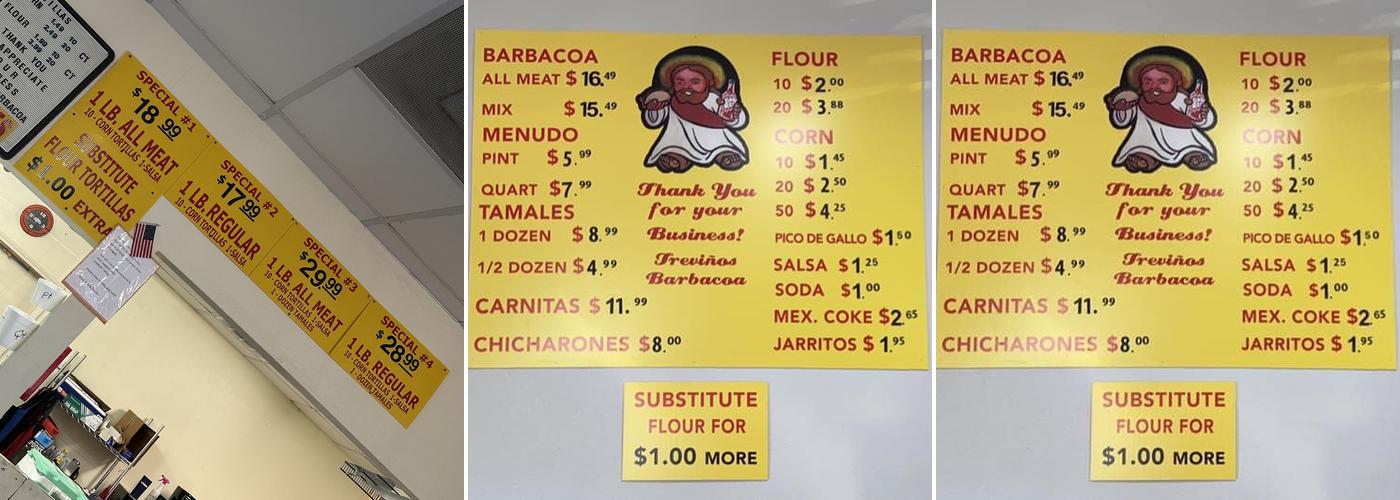 Trevino's Barbacoa Menu