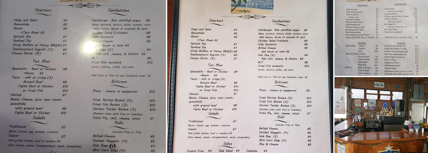 Bayside bar and grill Menu