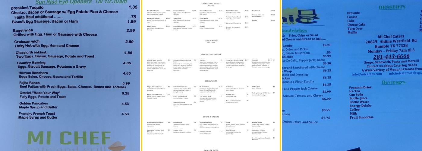 Mi Chef Caters LLC Menu