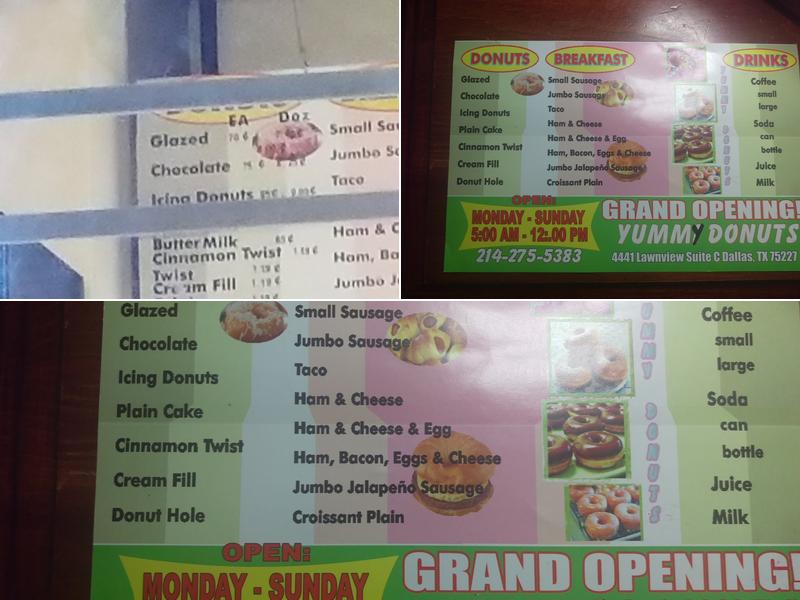 Yummy Donuts Menu