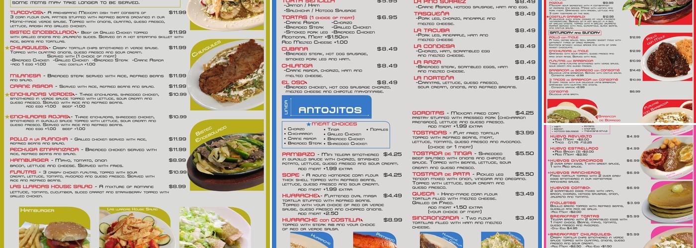 Las Llardas Menu
