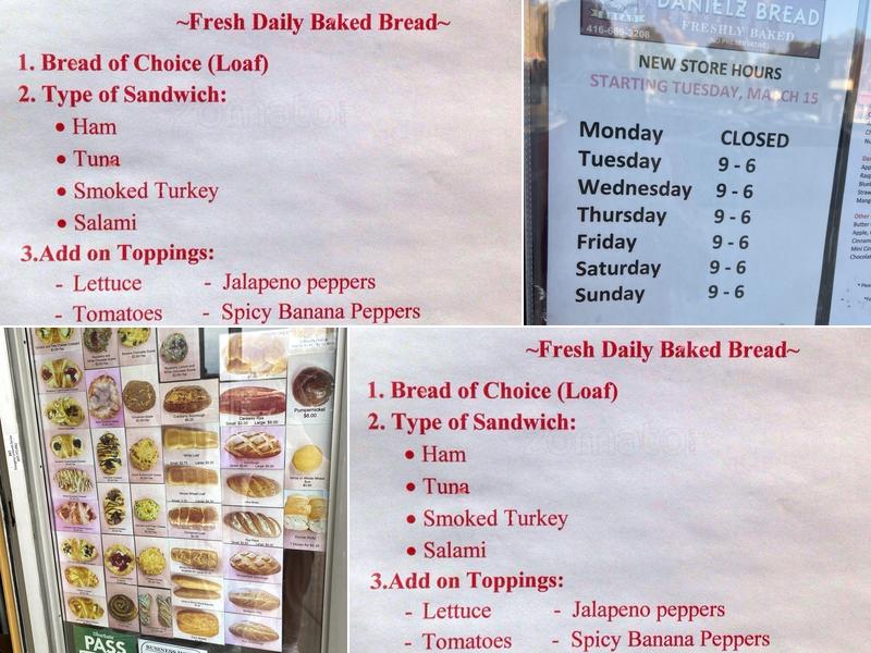 Danielz Bread Menu