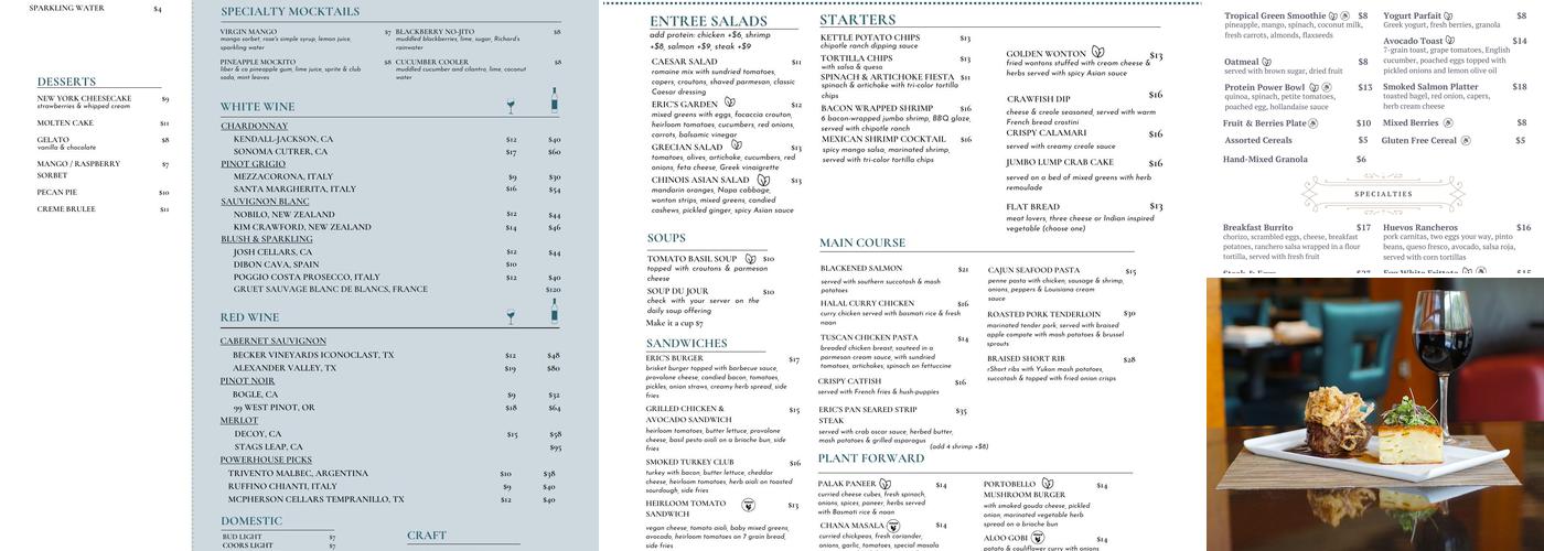 Eric's Restaurant Menu