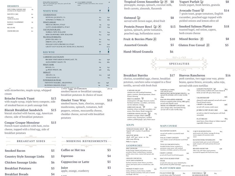 Eric's Restaurant Menu