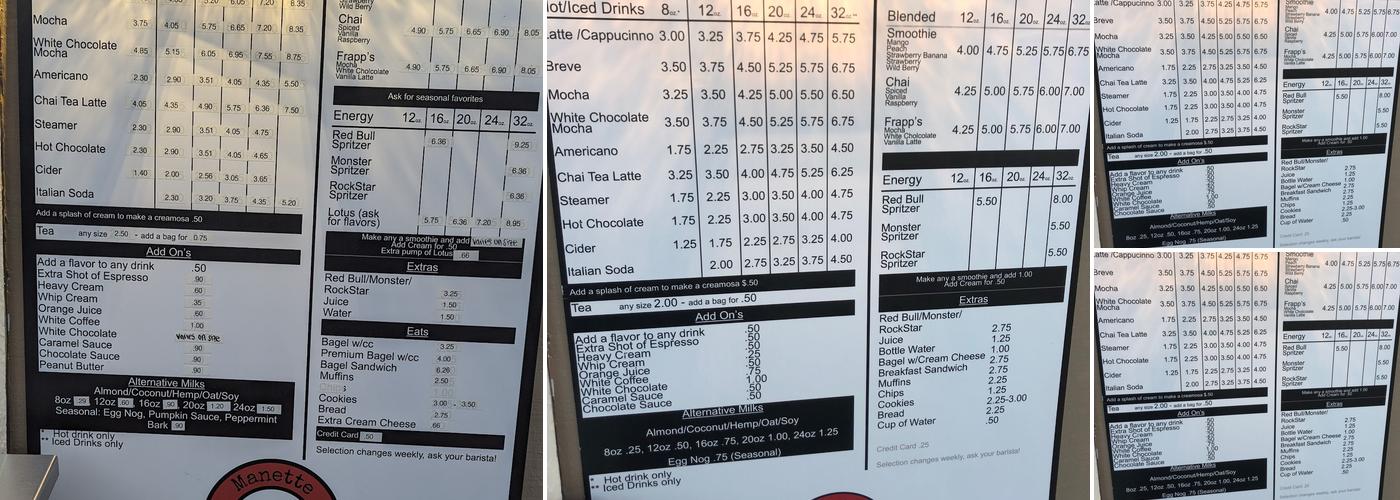Manette Coffee Co Menu