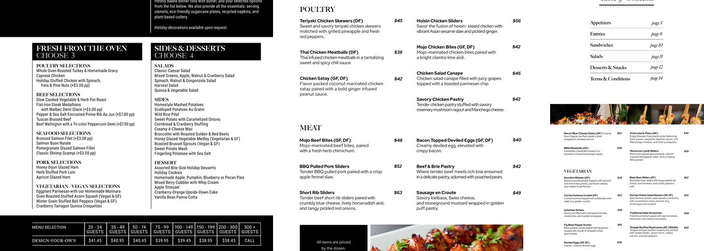 Chef Dane Catering Menu