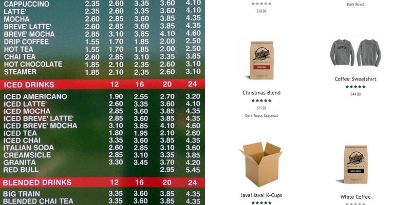 Java Java Coffee Co. Menu