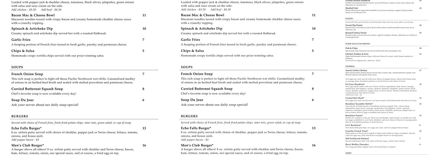 Strikers' Bar & Grille Menu