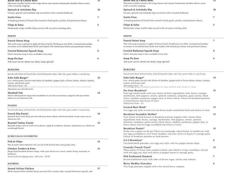 Strikers' Bar & Grille Menu