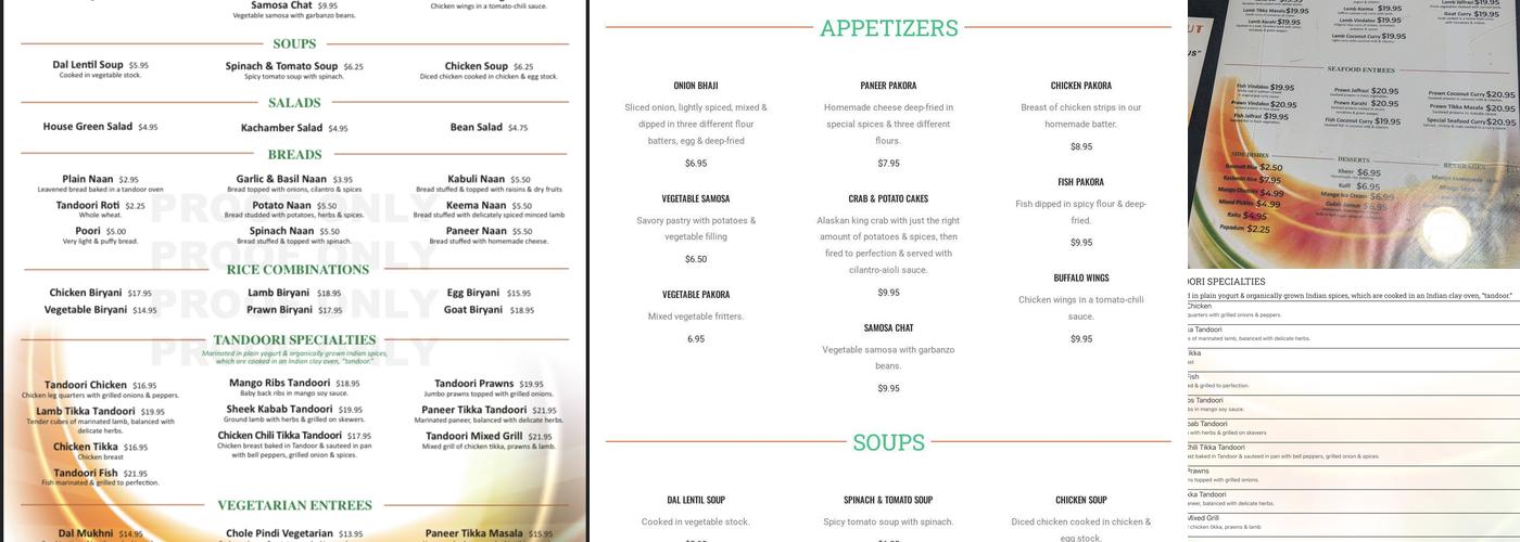 Tandoori Hut - “Fresh Food is our Focus” Menu