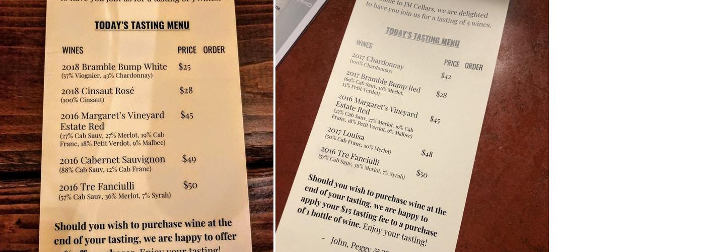 JM Cellars Menu