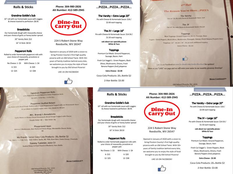 Old School Pizzeria Menu