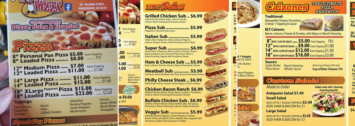 Maka Mia Pizza LLC Menu