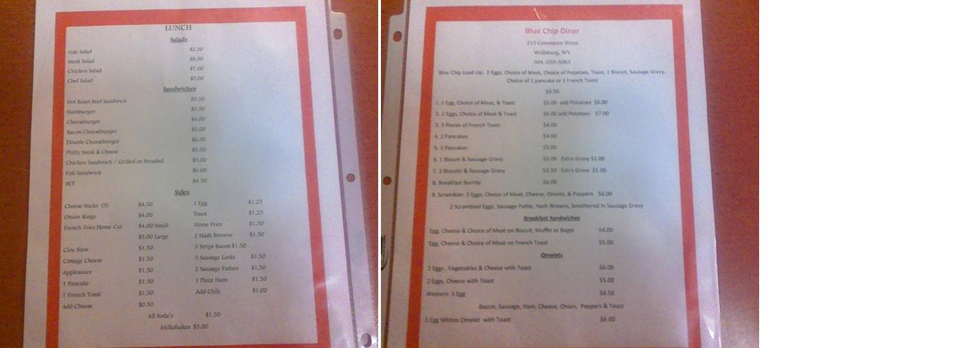Blue Chip Motel Menu