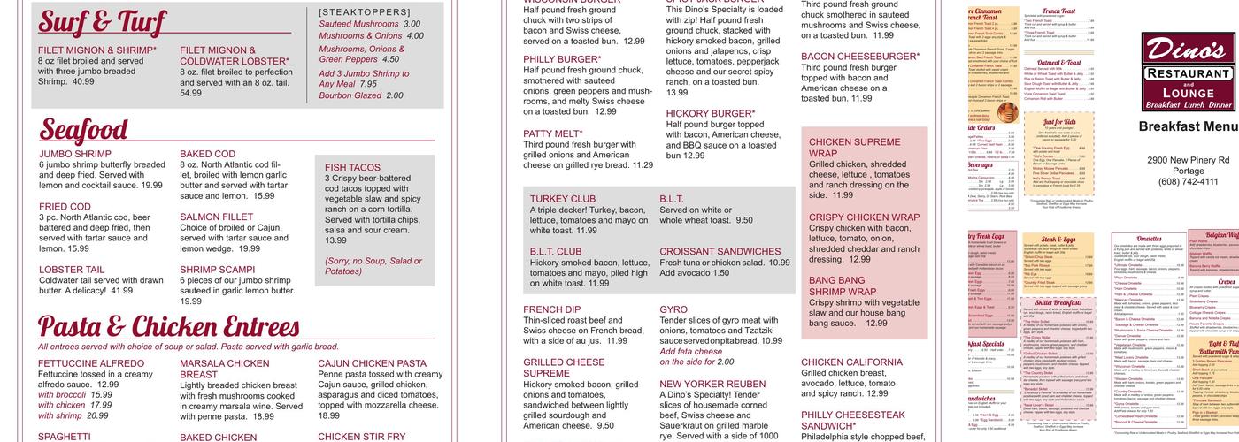 Dino’s Restaurant and Lounge Menu