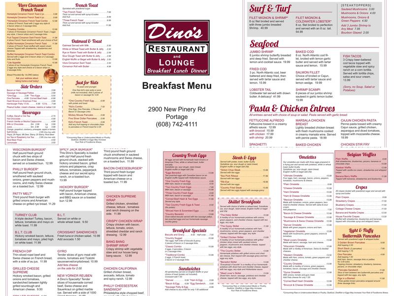 Dino’s Restaurant and Lounge Menu