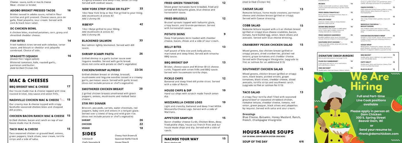 Dam Chicken Menu